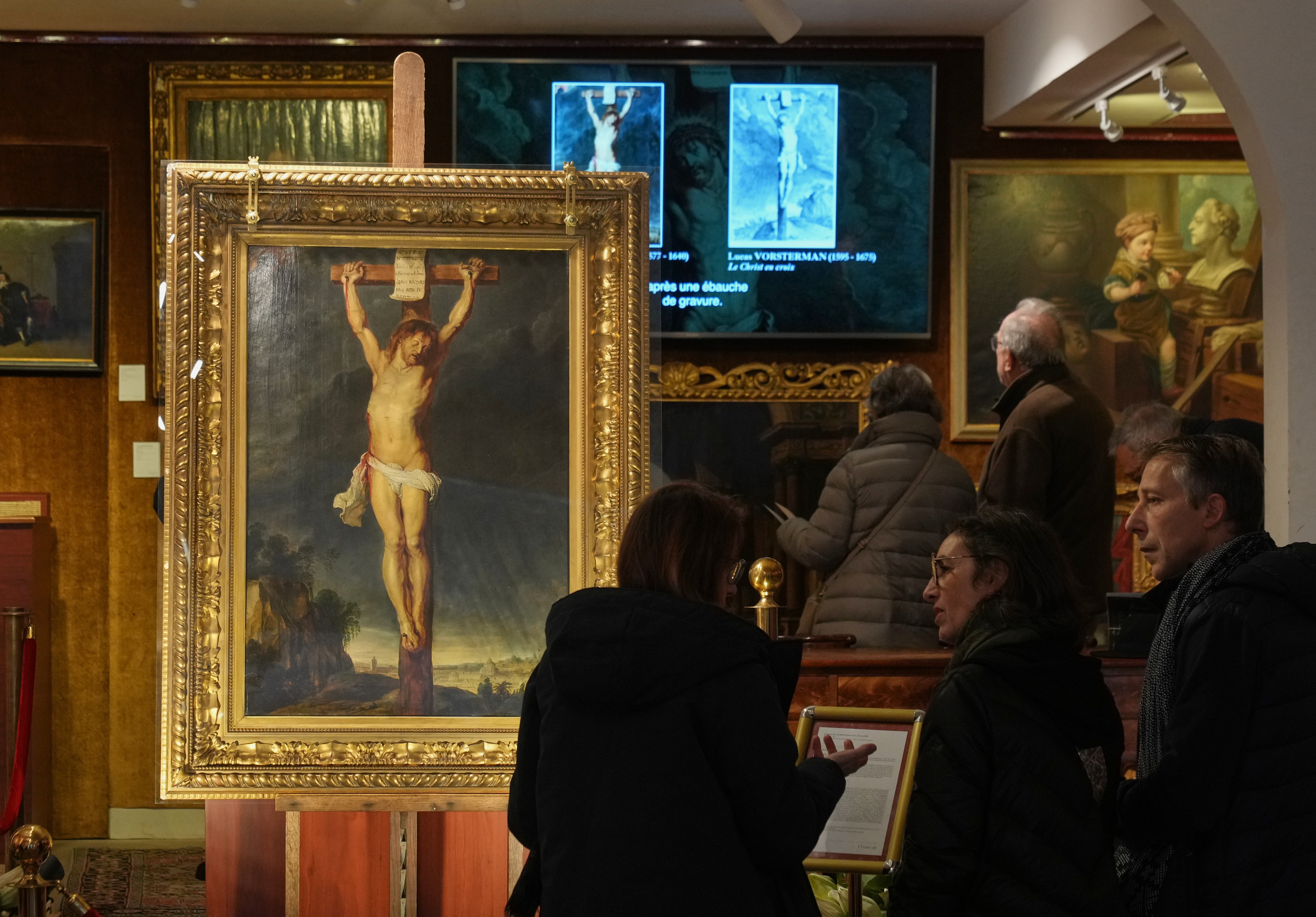 Long-lost painting "Crucifixion of Jesus Christ" by Baroque master Peter Paul Rubens, which was hidden for more than four centuries, is displayed at the auction house Osenat in Versailles, west of Paris, Nov. 30, 2025.